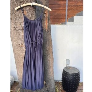LOFT Navy Midi Dress Sleeveless Pleated Waist Tie Dress